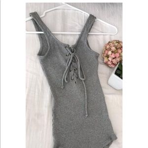 Grey Tie Up Bodysuit